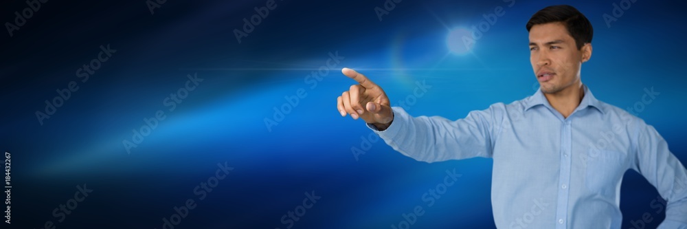 Businessman pointing touching air light glow