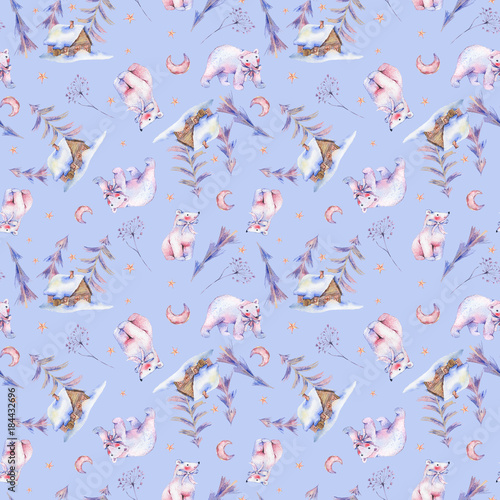 Watercolor seamless pattern with polar bears