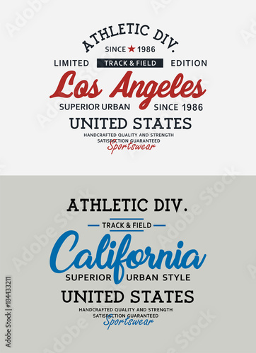Athletic Los Angeles and California for t-shirt print