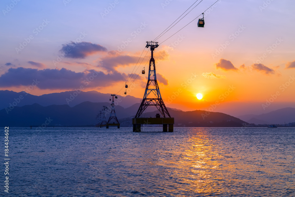 Cable car eiffel tower to cableway Vinpearl Amusement Park Island Nha Trang, Vietnam