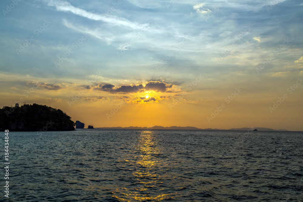 colorful sky with clouds at sunset Seascape