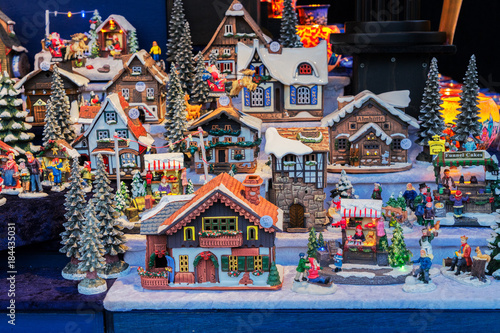 Christmas market kiosk details - coloful traditional german houses