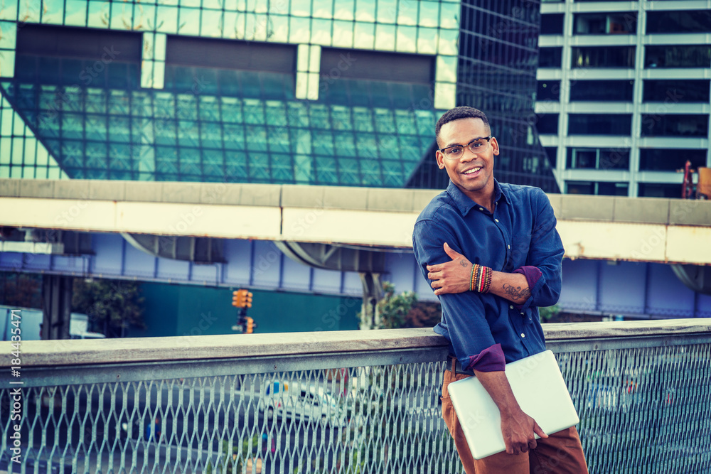 African American college student studying in New York