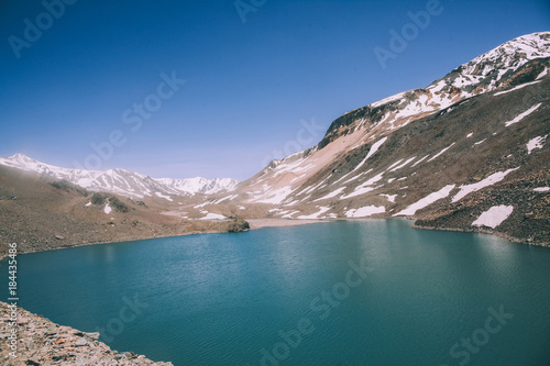 beautiful landscape with calm lake and majestic mountains in Indian Himalayas, Ladakh region