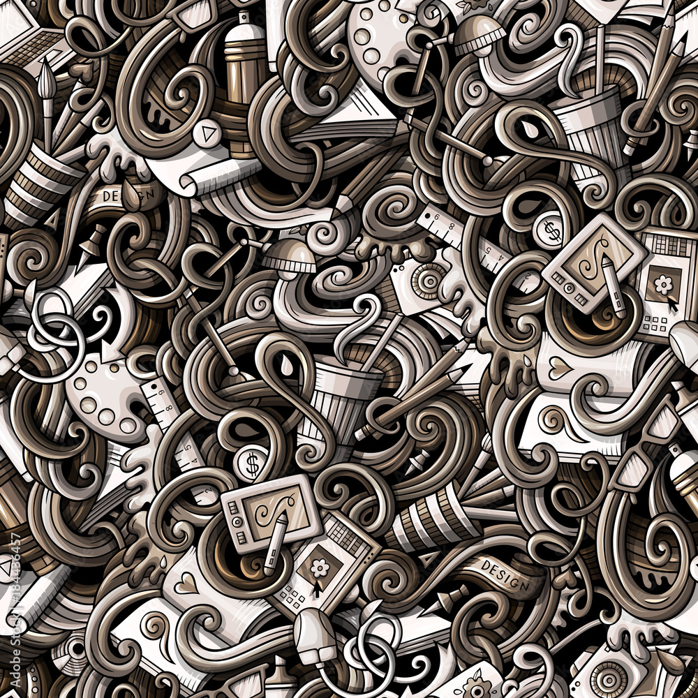 Cartoon hand-drawn doodles on the subject of Design seamless pattern Cartoon hand-drawn doodles on the subject of Design seamless pattern