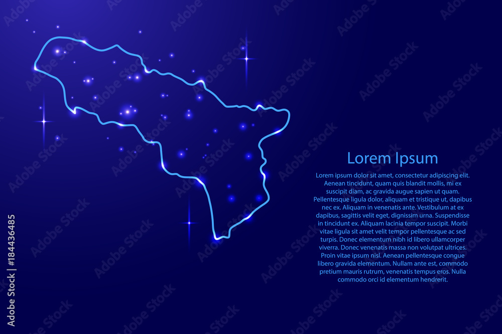 Map Abkhazia from the contours network blue, luminous space stars for banner, poster, greeting card, of vector illustration