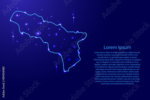 Map Abkhazia from the contours network blue, luminous space stars for banner, poster, greeting card, of vector illustration