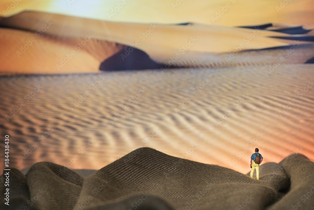 lonely traveler wanders over the sand dunes