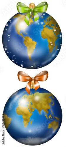 Christmas planet Earth decorations illustrated set