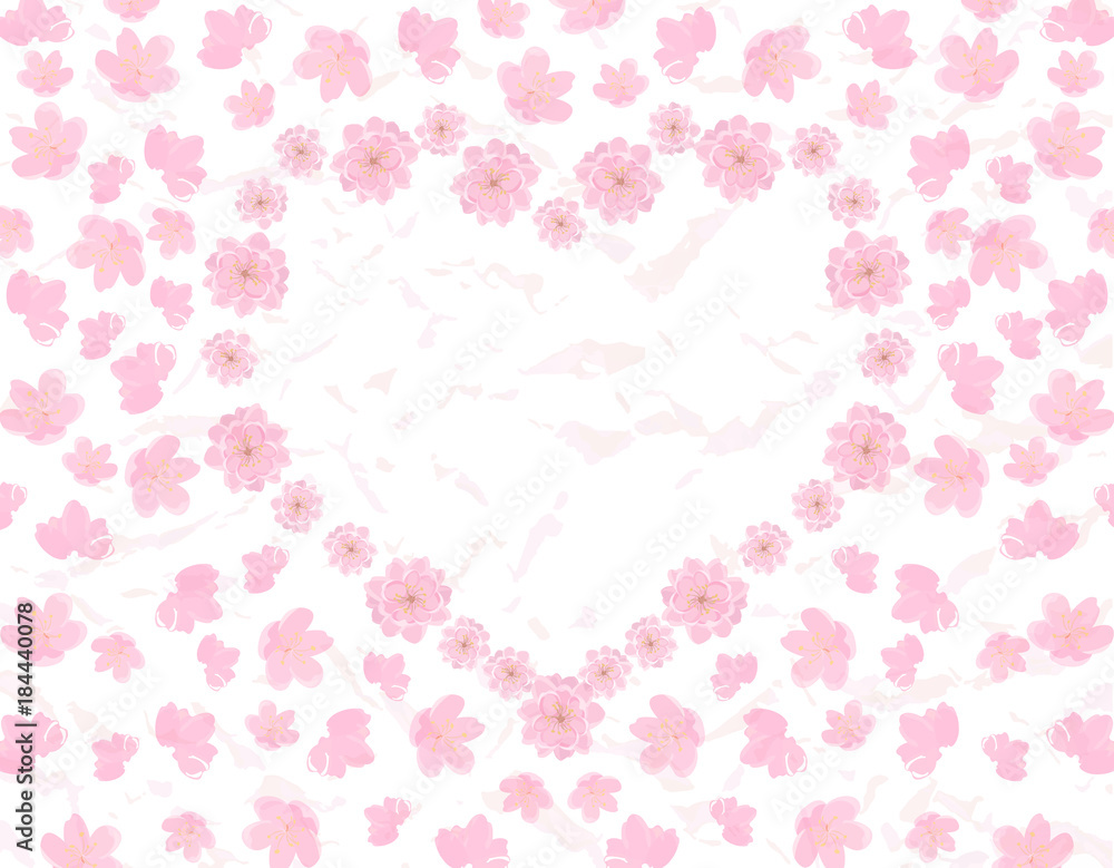 Valentine s Day. Card. Field and heart of pink flowers Sakura. illustration