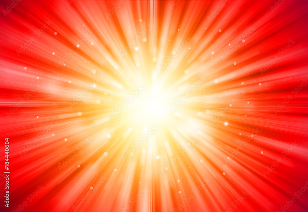 Obraz premium Red and Gold glitter sparkles rays lights bokeh festive elegant abstract background.