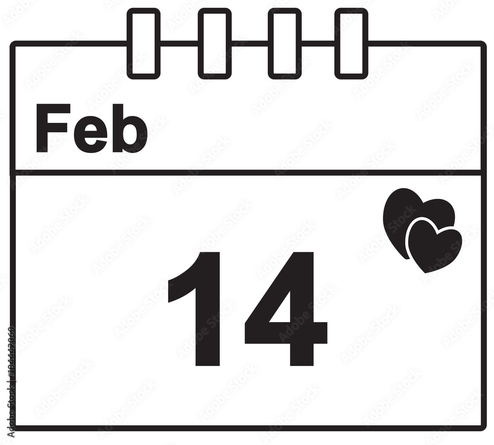 Calendar page for February 14th for the Valentine or Valentines Day. Hearts or heart shapes. Concept for love, passion, valentine, Valentines day isolated on white background. Calendar page for February 14th for the Valentine or Valentines Day. Hearts or heart shapes. Concept for love, passion, valentine, Valentines day isolated on white background.