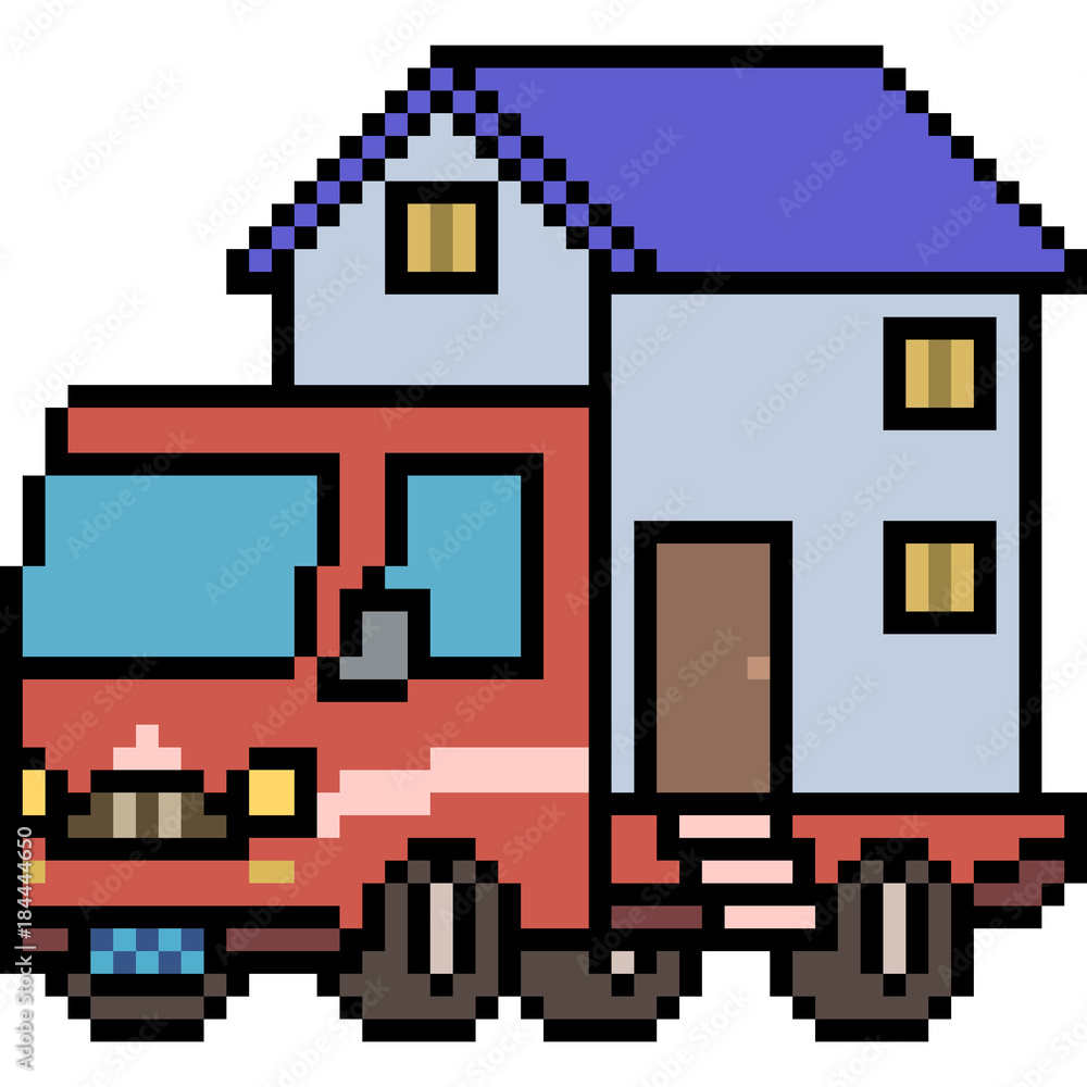 vector pixel art truck house