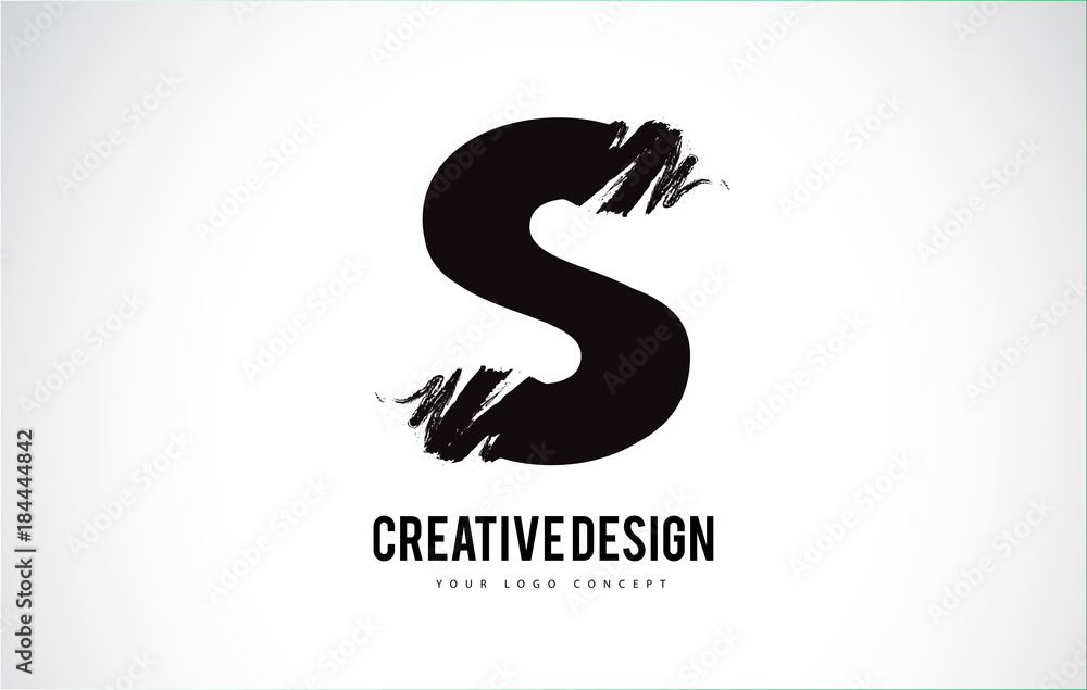 Fototapeta premium S Letter Logo Design Brush Paint Stroke. Artistic Black Paintbrush Stroke.