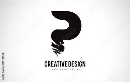 P Letter Logo Design Brush Paint Stroke. Artistic Black Paintbrush Stroke.
