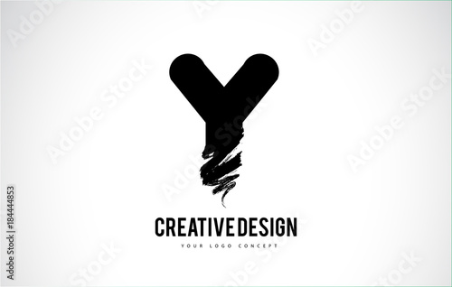 Y Letter Logo Design Brush Paint Stroke. Artistic Black Paintbrush Stroke.