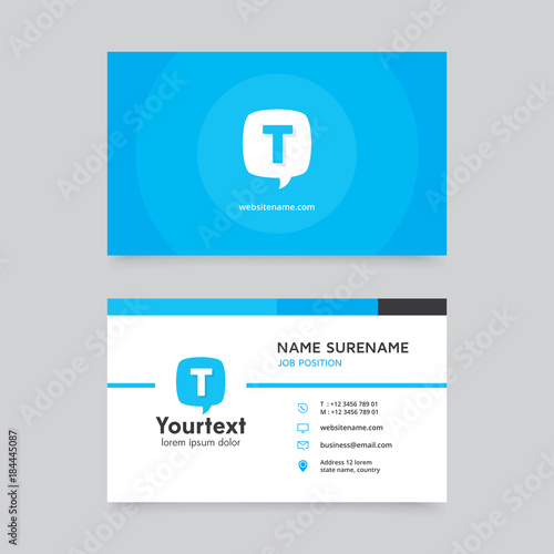 Blue speech bubble business card, vector modern creative and clean business card template, flat design with blue and white color, business card vector template
