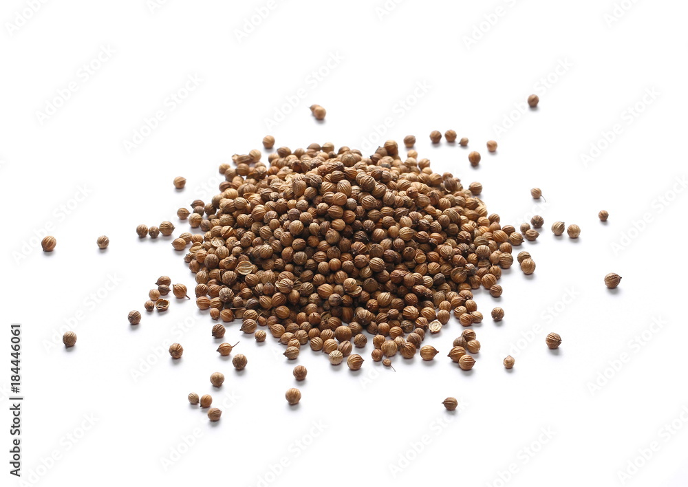 Heap Coriander Seeds isolated on white Heap Coriander Seeds isolated on white