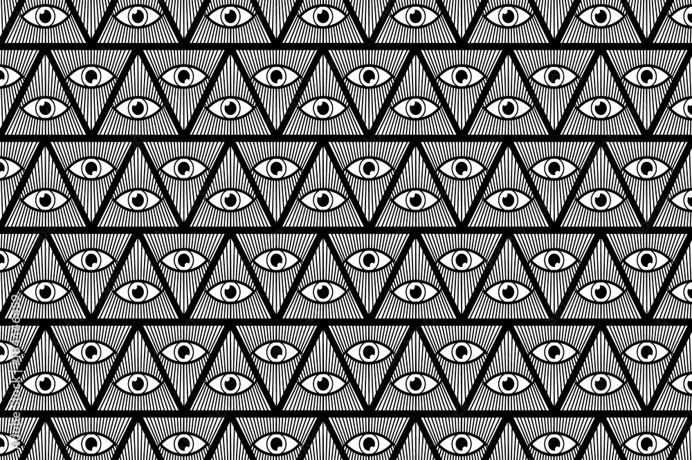  All Seeing Eye of God - black and white - vector pattern, Mason symbols, Eye of Providence, 