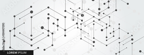 Geometric hexagon connect with connected line and dots. Simple technology graphic background. Vector banner design