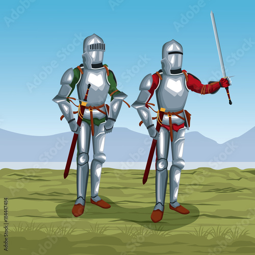 Medieval warriors on battlefield icon vector illustratio ngraphic design