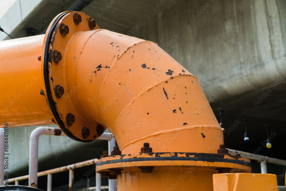 Flanges pipe with nuts and bolts. Pipeline for water pump industry Flanges pipe with nuts and bolts. Pipeline for water pump industry