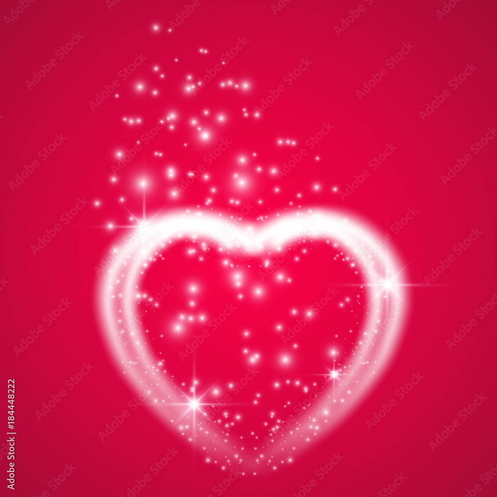 Happy Valentines Day greeting card. I Love You. 14 February. Holiday background with hearts with arrow, light, stars on pink backgraund. Vector Illustration Happy Valentines Day greeting card. I Love You. 14 February. Holiday background with hearts with arrow, light, stars on pink backgraund. Vector Illustration