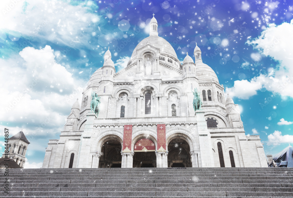 world famous Sacre Coeur church, Paris at winter, France