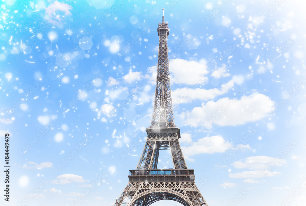 cityscape with famous Eiffel Tower at winter day, Paris, France
