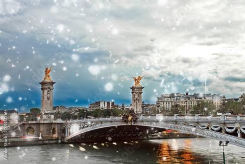 view of Alexandre III Bridge at winter day, Paris, France