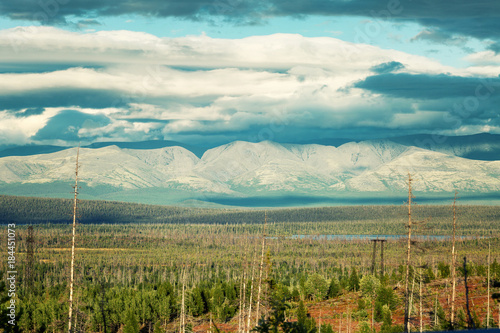 Superb view of the mountains, blue cloudy sky, beautiful scenery photo