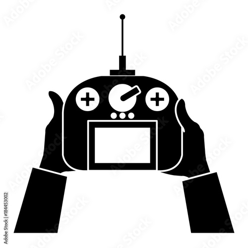 user hand with drone remote control vector illustration design