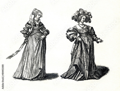 Women's fashions from Basel at the beginning of the 16th century (from Spamers Illustrierte Weltgeschichte, 1894, 5[1], 143)