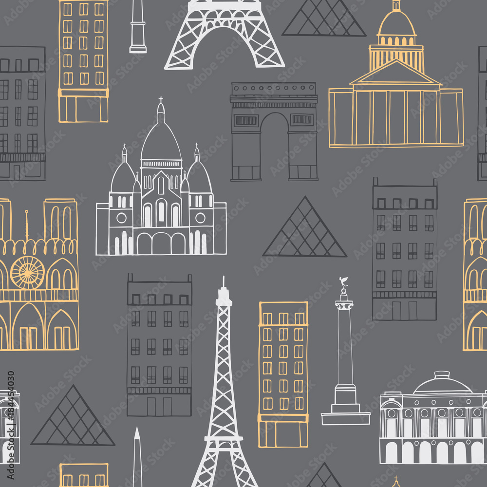 Naklejka premium Paris. Vector sketch seamless pattern
