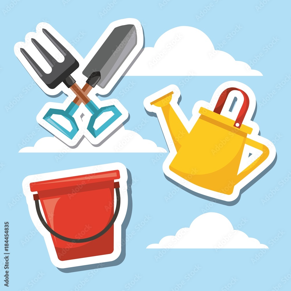 gardening tool equipment with sky background vector illustration gardening tool equipment with sky background vector illustration