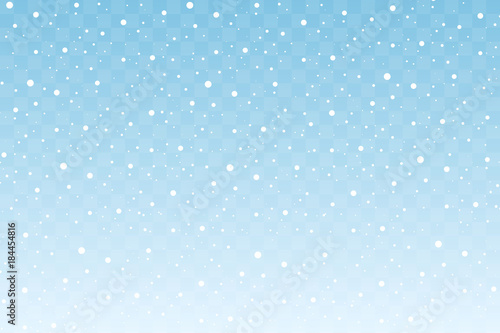 Falling snow isolated on blue transparent background. Christmas and New Year decoration. Vector illustration
