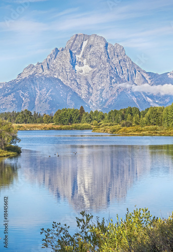 Fototapeta Mount Moran reflected in the water, Oxbow view point, Grand Teton National Park,