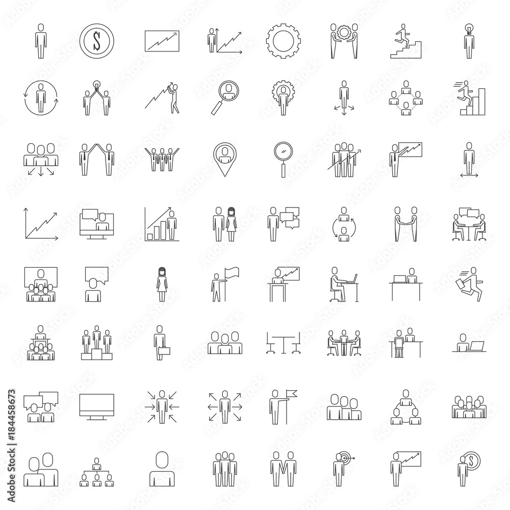 business people teamwork icon set in thin line style vector illustration business people teamwork icon set in thin line style vector illustration