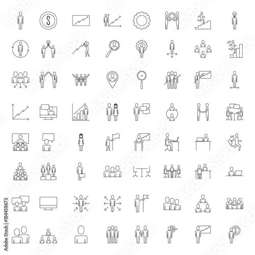 business people teamwork icon set in thin line style vector illustration