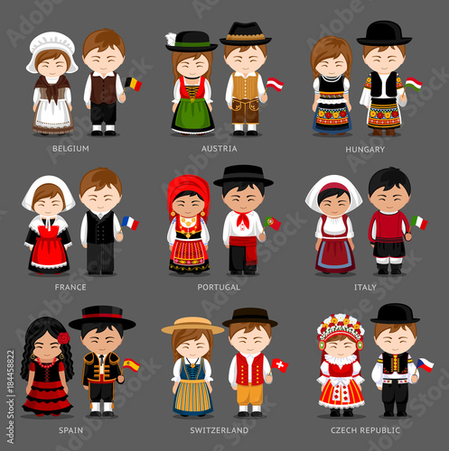 People In National Dress Belgium Austria Hungary France Portugal Italy Spain Switzerland Czech Republic Set Of European Pairs Dressed In Traditional Costume National Clothes Stock Vector Adobe Stock