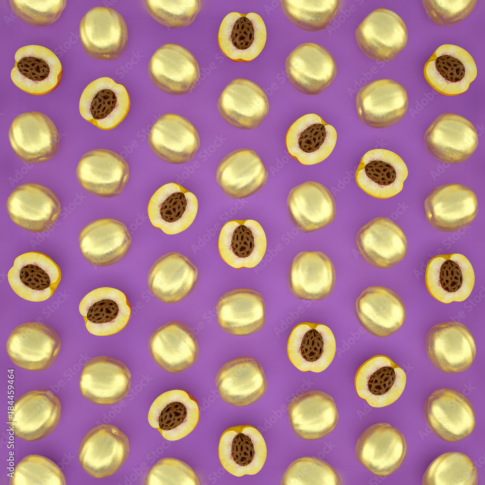 Golden peaches on bright background. 3d rendering Golden peaches on bright background. 3d rendering
