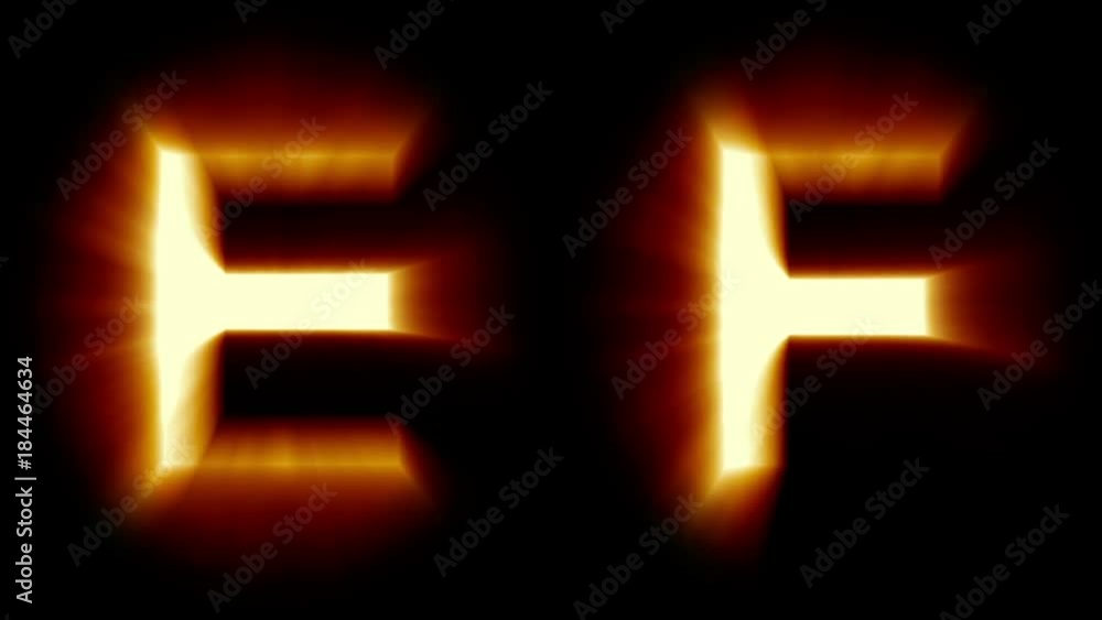 light letters E and F - warm orange light - flickering shimmering animation loop - isolated light letters E and F - warm orange light - flickering shimmering animation loop - isolated
