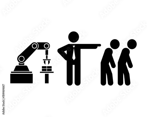 Robots replace human jobs. Factory replaced human workforce with machines.