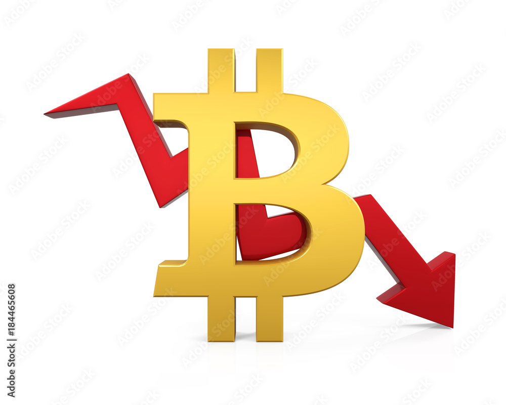 Fototapeta premium Bitcoin with Arrow Down Isolated