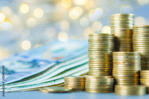 rows of coins, business, Finance banking and saving money concept