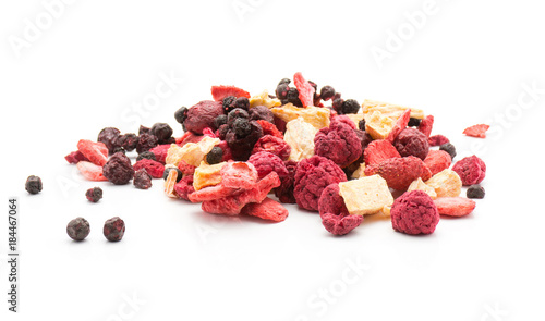 Freeze dried berries mix stack isolated on white background.