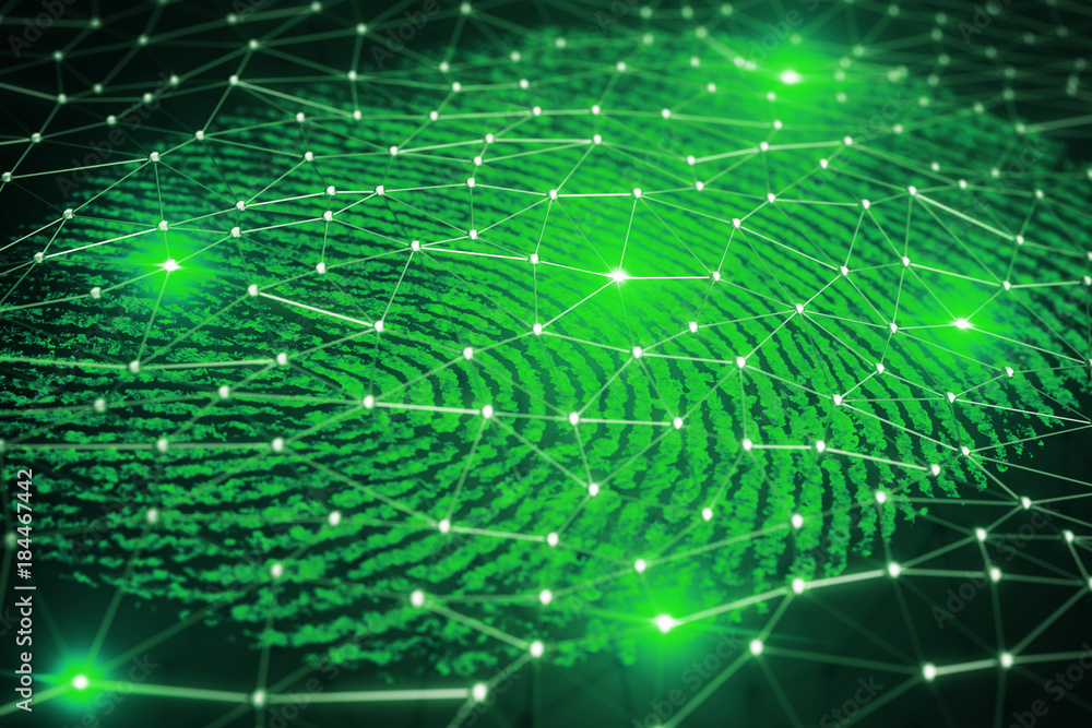 Fingerprint scanning for secure access. 3D rendering Fingerprint scanning for secure access. 3D rendering