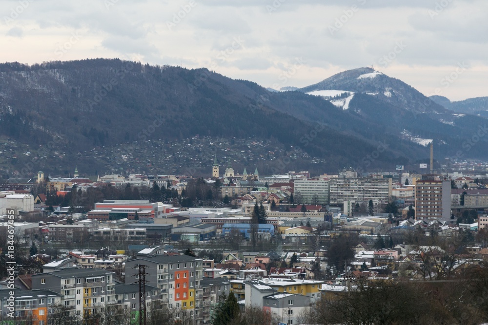  View to the town Zilina from the park in winter. Slovakia