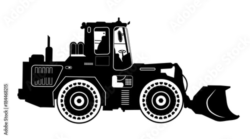 Detailed excavator snow-plow tractor. Vector illustration