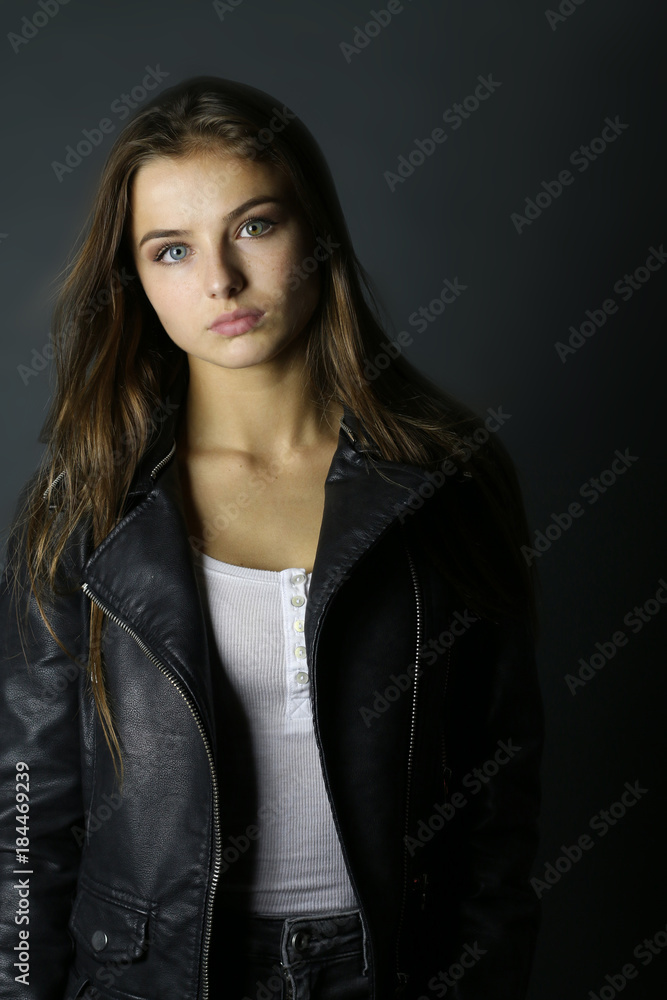 Teen Girl Wearing Leather Jacket